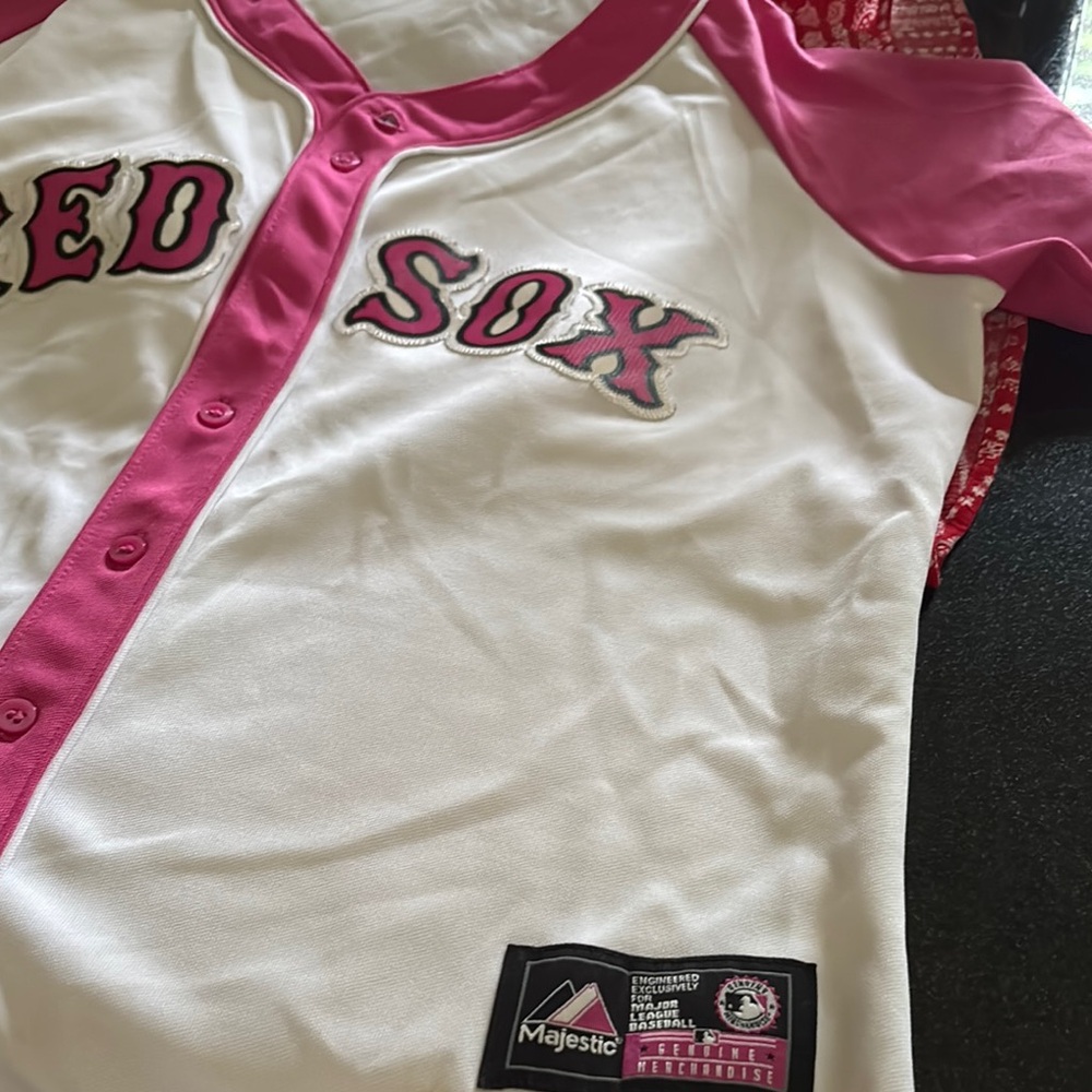 Nike MLB Pink and White Button Down Jacket